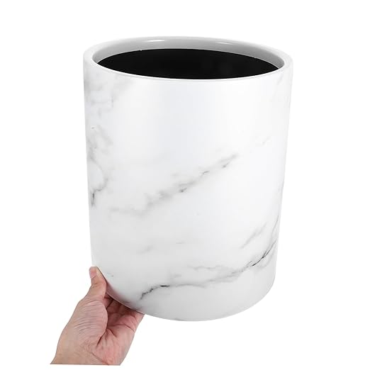 Marble Trash Can Round Garbage Bin 8L Double Layer Waste Basket Container for Kitchen Bathroom Home Office Hotel White