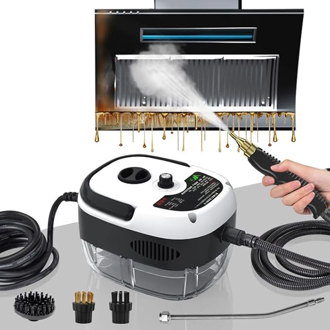 Steam Cleaner 2500W High Handheld Steam Cleaner 1L Portable Car Steam Cleaner 6 High Speeds Pressure Temperature Steam Cleaning Machine with 3 Brush Heads for Kitchen Home Car Cleaning（White）