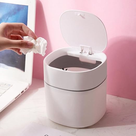 Cabilock 2pcs Mini Desktop Trash Can Lid Sturdy Plastic Countertop Wastebasket for Kitchen Bedroom Bathroom Elegant Small Garbage Bin for Home Organization