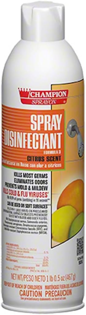 TTS Products Champion Sprayon Citrus Surface Cleaning Spray – Professional Quaternary Formula for Hard &amp Soft Surfaces – Fresh Citrus Scent – 16.5 oz Aerosol – 12 Pack Case