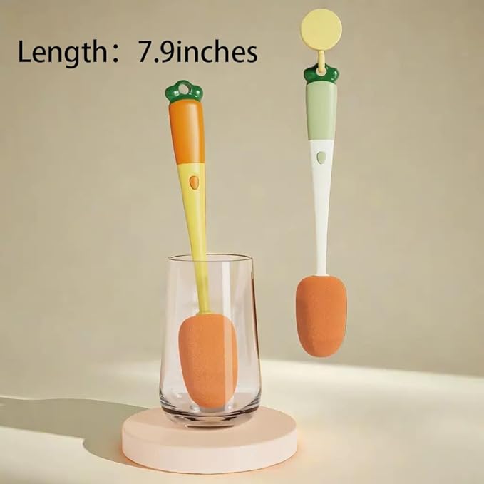 Vegetable Shaped Bottle Brush with Long Handle Sponge Head Cleaning Brush for Cups and Bottles 7.9 Inches 2 Pack