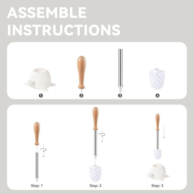 Turtle Base Toilet Brush and Holder Set - Ceramic Toilet Bowl Cleaner Brush DIY-Paintable Toilet Base Bathroom Brush for Home &amp Commercial Use - White