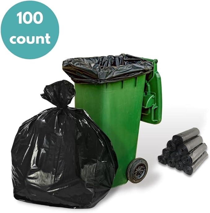 33 Gallon Black Trash Bag 1 Mil Thick 100 Bags Large Can Liners for Commercial Kitchen Office Multi-Use Garbage Bags