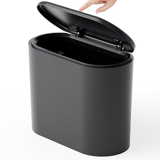 Yieach 3.17 Gallon Thin Small Black Bathroom Trash Can with Lid12L Small Pet/Dog Proof Slim Trashcan and Skinny Covered Trash CanPlastic Covered WastebasketGarbage Can for KitchenOfficeRVBedroom