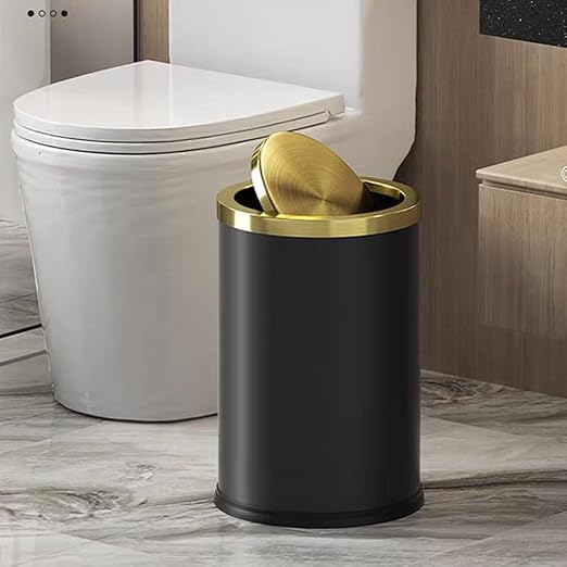 9L/2.4GAL Black Bathroom Trash CanGold Small Trash Can with LidGarbage cans for Bathroom HotelOfficeLundryPowder Room (ＢＬＡＣＫ)
