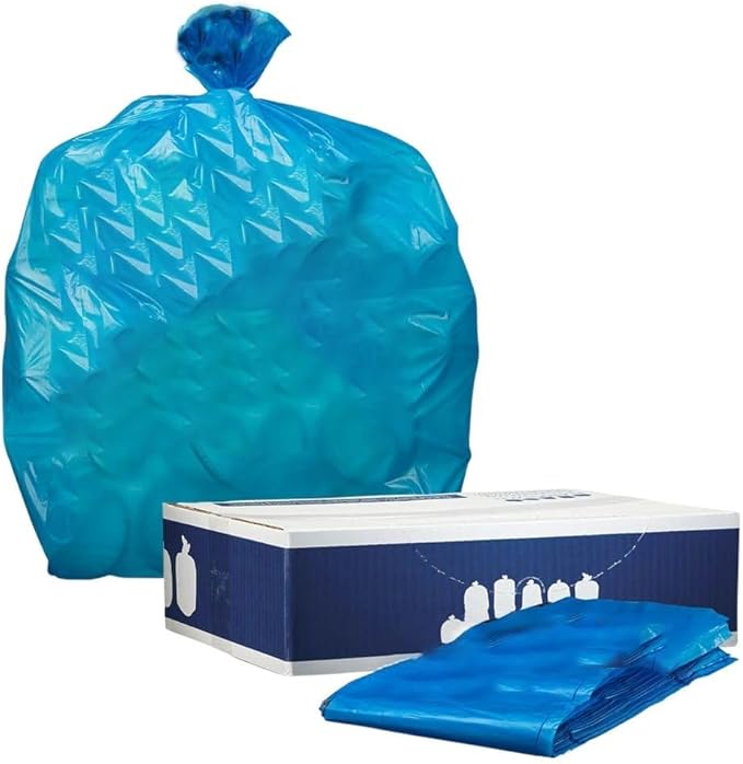 Plasticplace 95 Gallon Recycling Trash Bags 61W x 68H 1.5 Mil Blue 25 Count (Pack of 1)