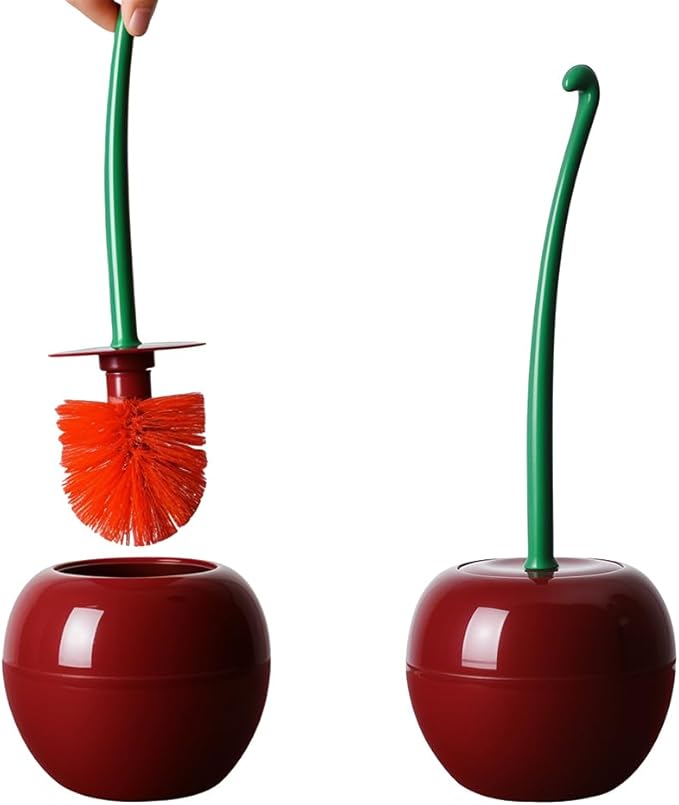 2 Pcs Cute Cherry Toilet Brush and Holder Set Cherry Bathroom Decor Accessories Decorative Toilet Scrubber Bowl Cleaners Brushes Eclectic Home Decor