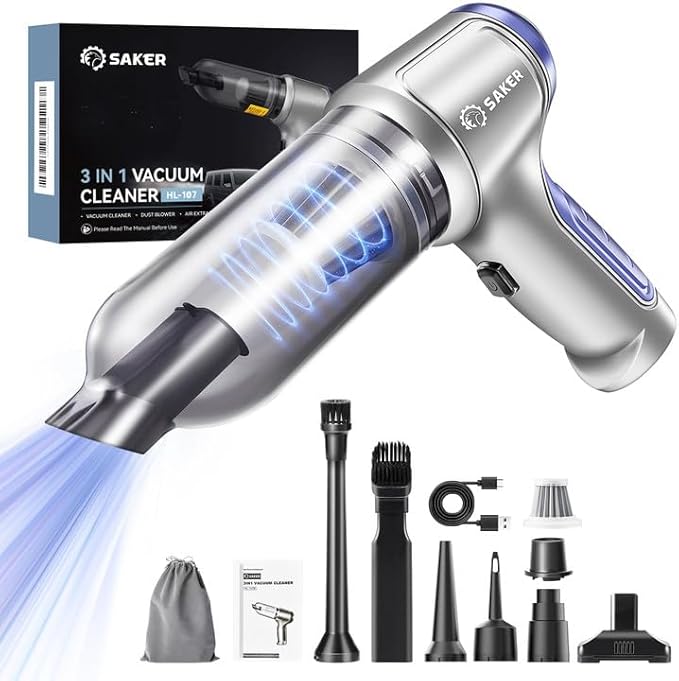 Saker Car Vacuum Portable Cordless 15000PA3 in 1 Handheld Vacuum with Brushless Motor for Car Office and Home Cleaning Blue HL107B