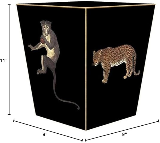 Marye-Kelley-Leopard Zebra &amp Monkeys Wastepaper Basket Decoupage Wood Decorative Wastebasket for Kitchen Bathroom Bedroom Living Room Handmade Made in The USA
