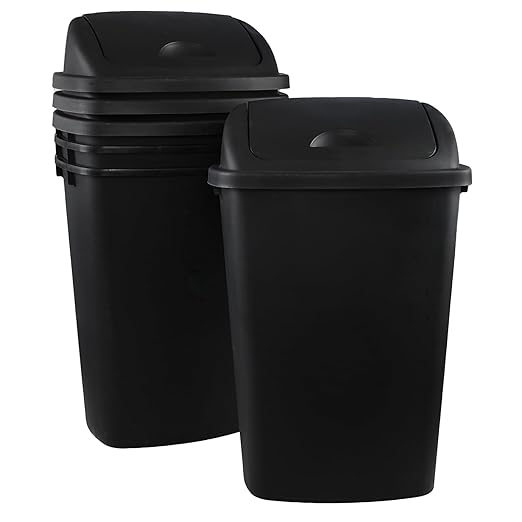 4-Pack 13 Gallon Plastic Swing Top Trash Can Lidded Wastebasket Garbage Can for Kitchen Garage or Workspace Black