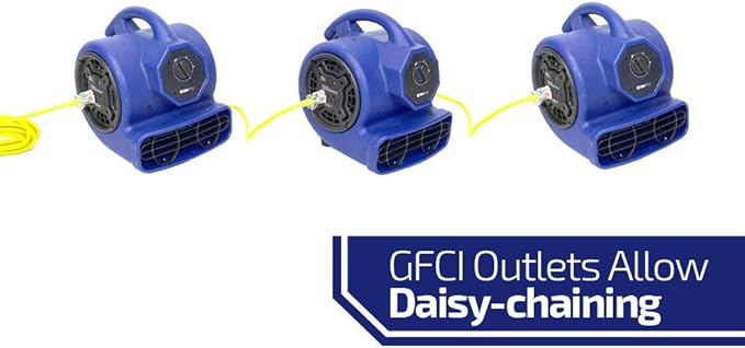 OdorStop Heavy Duty Air Mover 3-speed with Yellow Power Cord w/Lighted End and Unbreakable Roto-Molded Design Throws Air up to 100 Ft. (OS1000B)