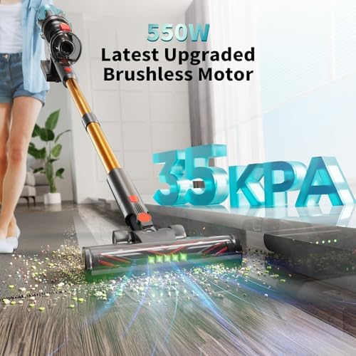 Cordless Vacuum Cleaner 550W – Ultra Powerful with 40-Minute Runtime Automatic Dusts Detection Bagless for Carpets