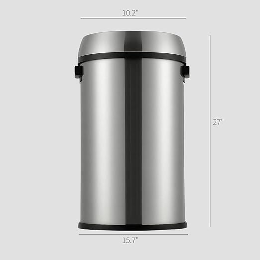 Towallmark 65L/17Gal Heavy Duty Open Top Commercial/Kitchen Trash Can Fingerprint-Resistant Waste Bin for Office Bedroom Restaurant Brushed Stainless Steel