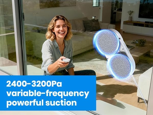 Window Cleaning Robot – 2400-3200Pa Suction Dual Ultrasonic Spray 85ml Tank Edge Detection Anti-Drop 3 Cleaning Modes for Streak-Free Glass