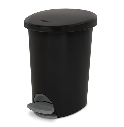 2.6 Gallon Step On Trash Can (2 Pack) Black - Small Wastebasket for Bathroom Kitchen Office - Slim Oval Plastic Bin - Foot Pedal Operated