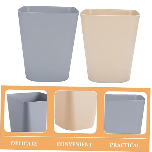 2pcs Large Capacity Trash Can Plastic Wastebasket for Office Home Hotel for Kitchen Bathroom Living Room Grey