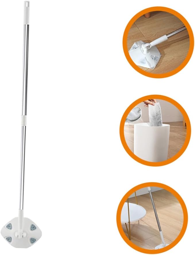GLEAVI Retractable Dust Mop with Rotatable Triangular Head White Electrostatic Dry Floor Cleaning Mop for Household Use No-wash Convenient Cleaning Tool for Hardwood and Tile Floors