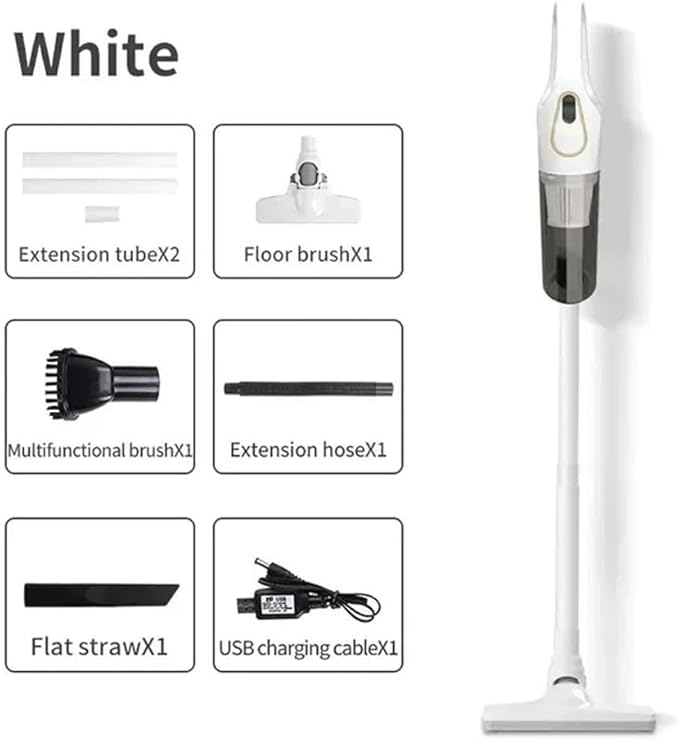 Cordless Vacuum Cleaner with Powerful Suction Motor Lightweight Design USB Charging for Multi for Surface Floor Carpet Dust Deep Clean(A-White)