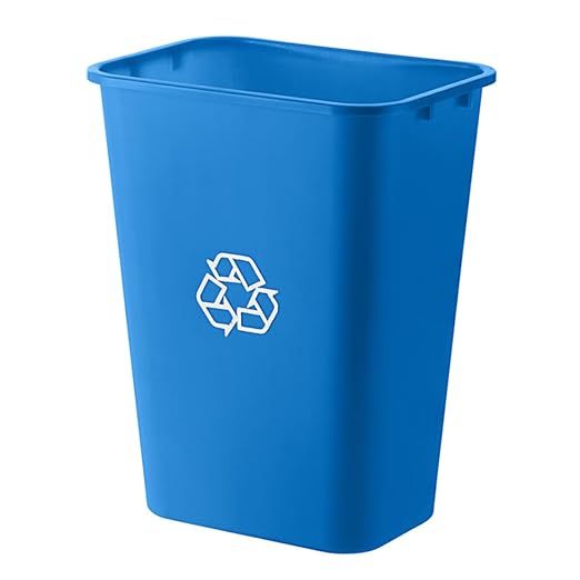 10 Pack Recycle Wastebasket 28 Qt. / 7 Gallon Rectangular Wastebasket/Trash Can Kit - Space Saving Recycling Bin Narrow Spaces in Commercial Kitchen Home Office and Dorm - Blue