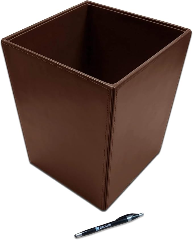 Dacasso Bonded Leather Waste Basket - Luxury Waste Basket (Dark Brown 14 QT)