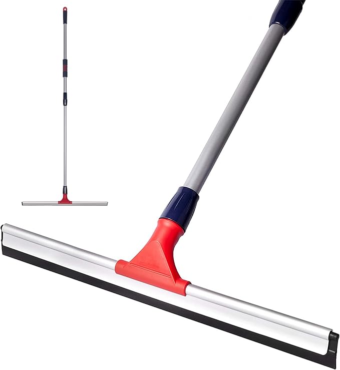 DSV Standard Professional Floor Squeegee for Concrete Floor 24 Large Heavy Duty Squeegee for Floor Squeegee Broom for Floor with Telescopic Handle 30”–57” for Tiles Garage Deck Bathroom Window