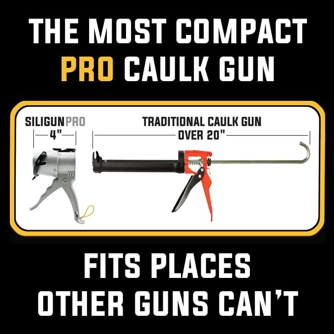 SILIGUN™ PRO Compact 24:1 Caulking Gun - No Drip Caulk Gun - Patent Design - Lightweight Aluminum Frame - Works with all 10 oz Tubes (SILIGUN PRO Complete Kit)