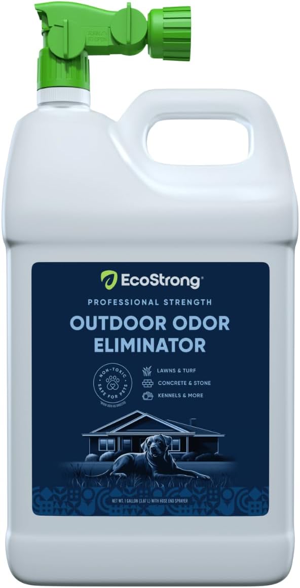 Eco Strong Outdoor Odor Eliminator Outside Dog Urine Enzyme Cleaner Powerful Pet Cat Animal Scent Deodorizer | Professional Strength for Yard Turf Kennels Patios Decks (128 oz W Sprayer)