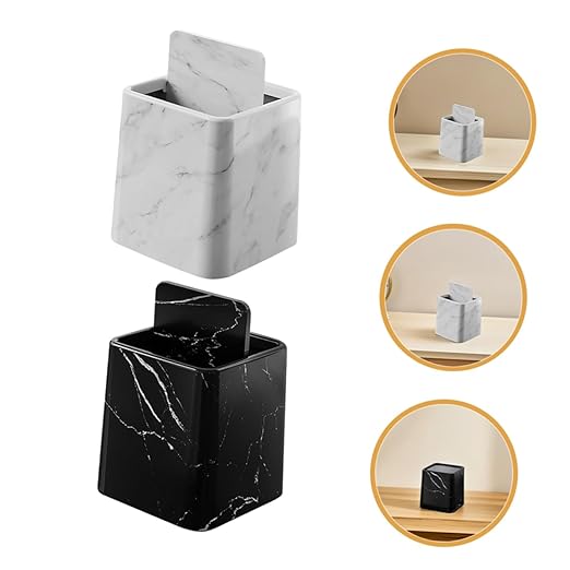 VOSAREA 2Pcs Small Decorative Marble Pattern Trash Can with Swing Lid Compact Lidded Wastebasket for Bathroom Bedroom Kitchen and Office Easy to Clean Material Fits Standard