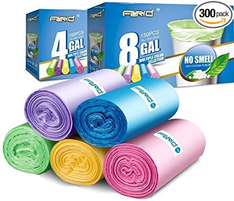 FORID Small and Medium Trash Bags 8 Gallon Garbage Bags and 4 Galllon Wastebasket Liners - 300 Counts in 10 Rolls 5 Color - Durable For Office Home Bedroom Car - 15 Liters &amp 30 Liters