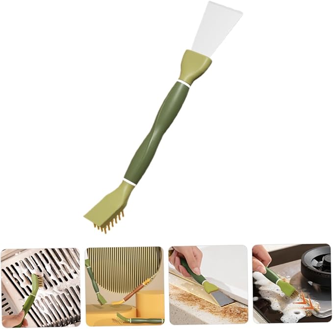 Multipurpose Kitchen Cleaning Spatula Cleaning Spatula 2-in-1 Scrub Brush Small Cleaning Brush Cooktop Scraper Bathroom Cleaner Small Gas Stove Cleaner 22.5x3.8cm Green