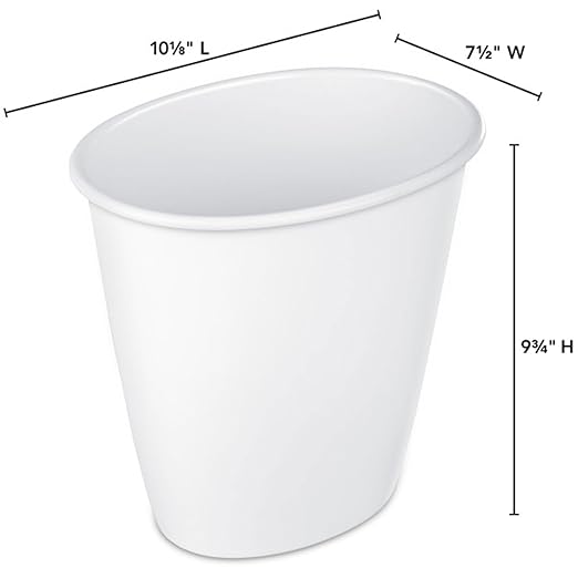 Sterilite 1.5 Gallon Oval Vanity Wastebasket Small Open Top Trash Can for the Bathroom Bedroom Dorm Room or Office Plastic White 12-Pack