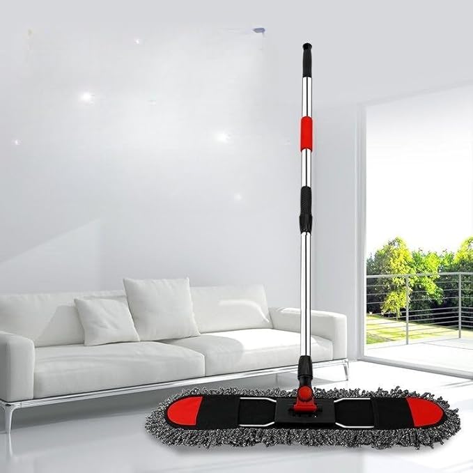 Folding dust mop Large Household and Hotel Thickened Cotton Thread Floor mop 24-inch Black and red +1 Head (Total 2 Heads)