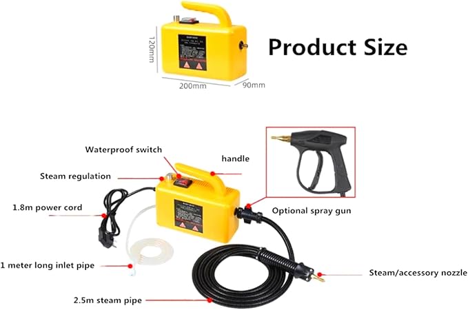 2600W High Pressure Handheld Steam Cleaner Cleaning Car Steamer for Auto Detailing Portable Electric Steam Machine Home Use Kitchen FloorsYellow