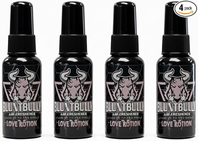 Blunt Bully Air Freshener (Love Potion) (4 Pack) Premium Oil Based Air Freshener Spray. Long-Lasting Room Bathroom Office &amp Car Scent | Eliminates Odors from Smoke Pets &amp More