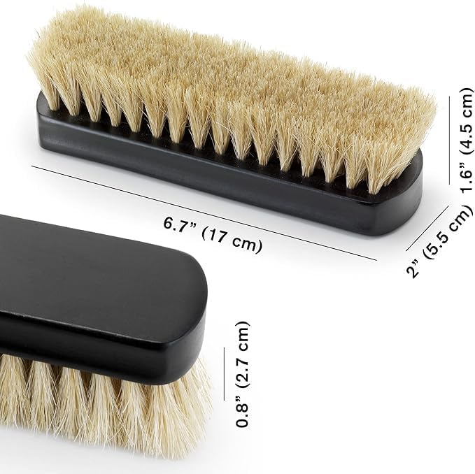 Premium Horsehair Shoe Polish Brush – Handcrafted Beechwood Shoe Brush for Shine and Buffing – Luxurious Shoe Shine Brush with Soft Horsehair Bristles (Black/White)