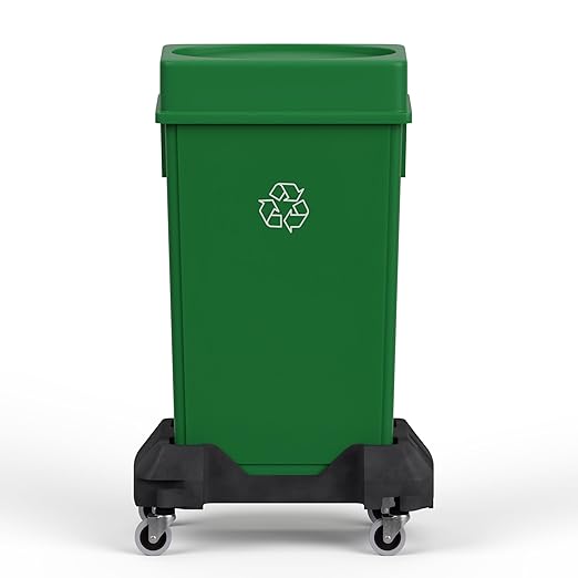 23 Gallon Green Rectangular Slim Trash Can with Drop Shot Lid and Dolly | Great for Home Commercial or Restaurant Use.