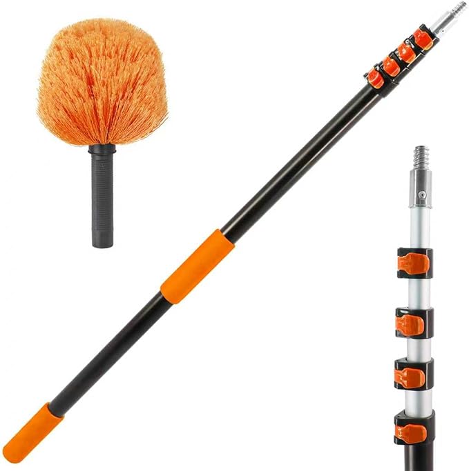 23 ft High Reach Cobweb Duster with Extension Pole Spider Web Brush with Lightweight 5 Stage 4-16.5 ft Telescoping Pole Soft Bristles Dusters for Outdoor Indoor Cleaning