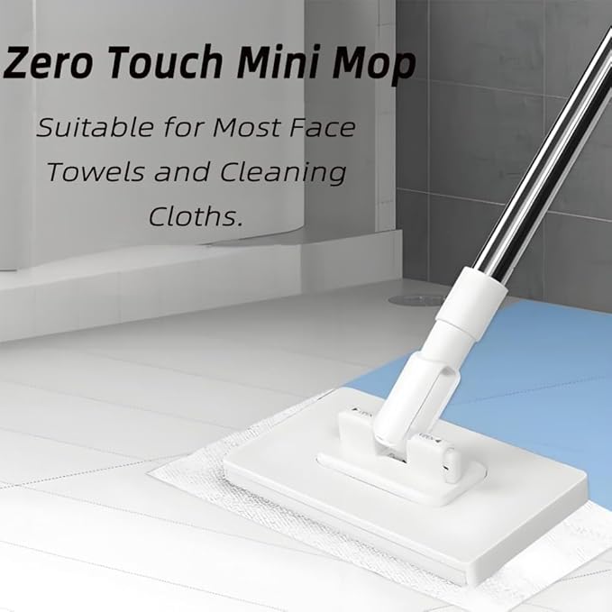 Snap Grip Mini Mop Stick with 39' HandleLazy Mop Wet and Dry Disposable Clip on Dust Mop with 10 Reusable Cloths No Wash Wet &amp Dry Floor Cleaner for Gaps Tile
