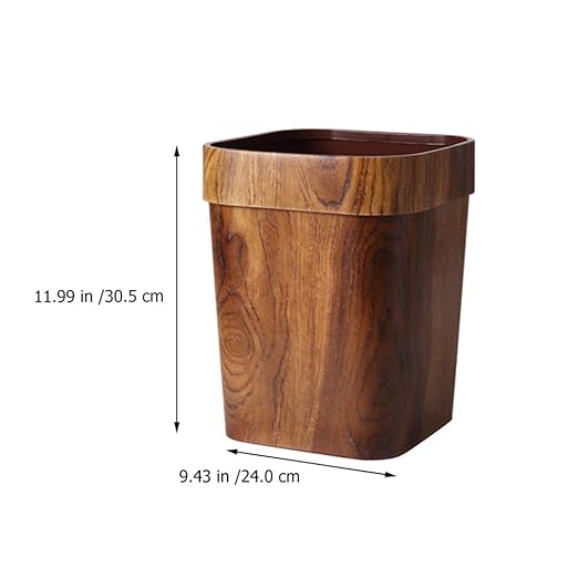 LIFKOME Office Trash Cans Retro Trash Can Wood Small Square Wastebasket Garbage Container Bin Imitated Wood Waste Bin Trash Can Pail for Bathroom Bedroom Kitchen Home Office 14L Ornament Container