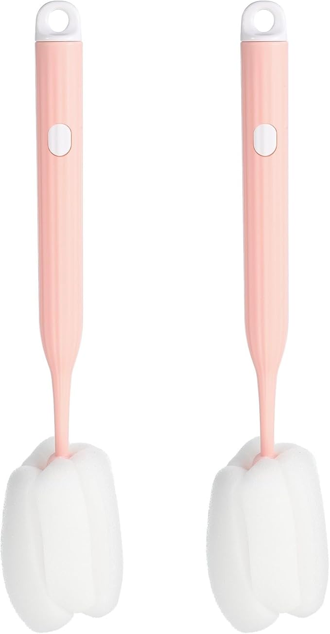 2 Pcs 10.7 Inch Bottle Cleaner Brush Soft Spon Plastic Handle Pink