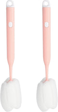 2 Pcs 10.7 Inch Bottle Cleaner Brush Soft Spon Plastic Handle Pink