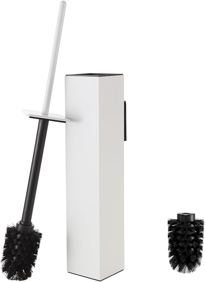 Toilet Brush and Holder Wall Mounted White Aluminum with 2 Replaceable Heads Bathroom Toilet Brush Drill or 3M Adhesive Mount for Bathroom