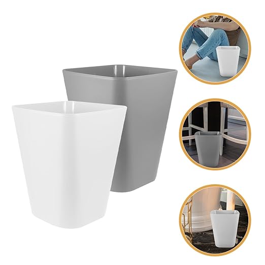 Uonlytech 2pcs Square Trash Can Compact Plastic Wastebasket for Home Office Kitchen and Bathroom Easy Open Design Minimalist Style