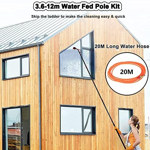 Window Cleaning Pole Kit Water Powered Telescopic Brush Extendable Cleaner for Greenhouse Roof Photovoltaic and Solar Panel Cleaning 3.6M-12M30cmbru