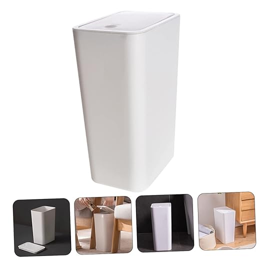 Modern Plastic Push-Type Trash Can Small Bathroom Trashcans Lid Office Waste Basket Kitchen Bin