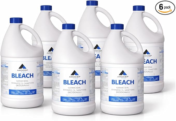Liquid Chlorine Bleach Gallon – 6Pcs 1 Gallon Jug Bleach for Laundry Household Cleaning Commercial Use - Highly Concentrated Formula Bathroom Cleaner Ideal for Kitchen Surfaces Tiles Floors