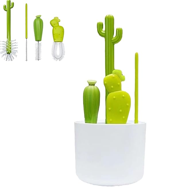 Cactus Bottle Brush Set Creative Cactus Cleaning Brush Set Multifunctional Cup Straw Brush Cactus Cleaning Brush - Includes Bottle Brush &amp Nipple Brush &amp Detail Brush &amp Straw Brush (1se