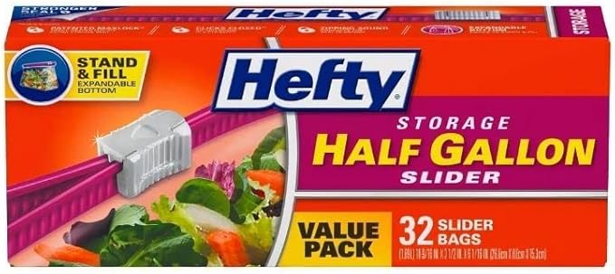 Hefty Slider Bags Half Gallon 32 Count (Pack of 9)
