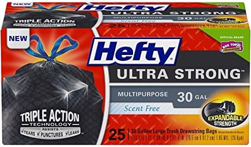 Hefty Ultra Strong Large Trash Bags (Multipurpose Scent Free Drawstring 30 Gallon 25 Count)