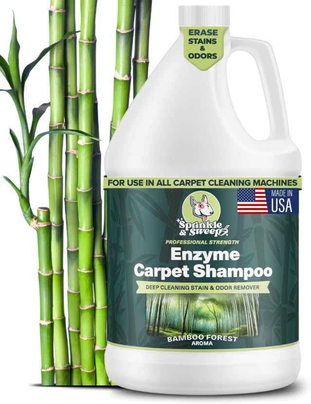 Sprinkle &amp Sweep Enzyme Carpet Cleaner - Enzyme Carpet Shampoo (1gal) - Carpet Cleaner Solution to Eliminate Tough Stains &amp Neutralize Odors - Removes Dog Cat All Pets Urine- Use with All Ma